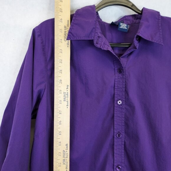 2 Button Up Shirt Women 14/16 Lane Bryant Stripe 3/4 Sleeve Venezia Purple Strec - Picture 16 of 16